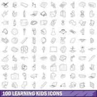 100 enfants d'apprentissage ensemble d'icônes, style de contour vecteur