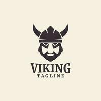 logo de tête de guerrier viking barbu avec conception d'illustration de symbole d'icône de vecteur de casque à cornes