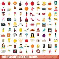 Ensemble de 100 icônes de bachelorette, style plat vecteur