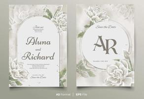 modèle d'invitation de mariage aquarelle avec ornement de fleurs blanches et vertes vecteur