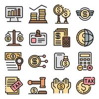 icônes de réglementation fiscale définies vecteur plat