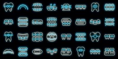 ensemble d'icônes d'accolades dentaires vecteur néon