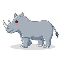 rhinocéros de dessin animé isolé sur fond blanc, personnage de dessin animé de mascotte de rhinocéros. concept d'icône animal blanc isolé. style de dessin animé plat adapté à la page de destination web, à la bannière, au dépliant, à l'autocollant, à la carte vecteur