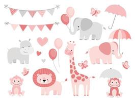 jolis animaux de la jungle pour les baby showers et les anniversaires vecteur