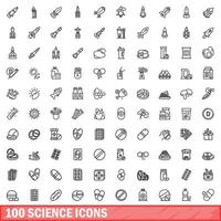 Ensemble de 100 icônes scientifiques, style de contour