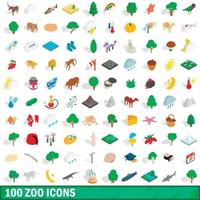 Ensemble de 100 icônes de zoo, style 3d isométrique vecteur