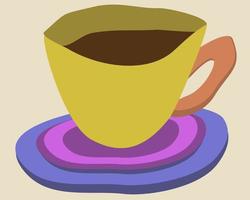 illustration vectorielle de tasse jaune avec soucoupe lilas. vecteur