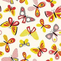motif vectoriel de papillons. fond transparent avec dessin à main levée de papillon. couleurs rétro vintage, style graphique.
