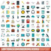 Ensemble d'icônes d'ingénierie de 100 outils, style plat vecteur