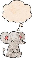 Éléphant de dessin animé mignon et bulle de pensée dans le style de motif de texture grunge vecteur