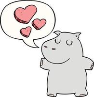dessin animé hippopotame amoureux et bulle de dialogue vecteur
