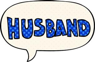dessin animé mot mari et bulle de dialogue dans le style de la bande dessinée vecteur