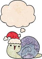 dessin animé mignon escargot de noël et bulle de pensée dans le style de motif de texture grunge vecteur