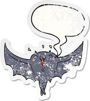 dessin animé heureux chauve-souris vampire et bulle de dialogue autocollant en détresse vecteur