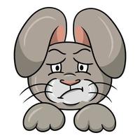 lapin gris en colère, émotions animales, lièvre insatisfait, illustration vectorielle en style cartoon sur fond blanc vecteur