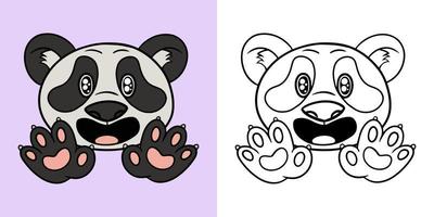 ensemble horizontal d'illustrations pour livres à colorier, panda admire, jolis pandas moelleux en style dessin animé, illustration vectorielle vecteur