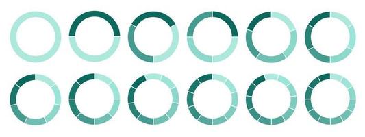 ensemble de cercles segmentés isolés sur fond blanc. un nombre différent de secteurs divise le cercle en parties égales. vecteur