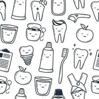 motif de dents kawaii dessiné à la main dans un style doodle. illustrations simples linéaires mignonnes. vecteur