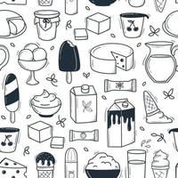 modèle de produits laitiers de style doodle dessinés à la main vecteur