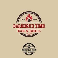 logo vintage d'insigne de barbecue. gril à feu et illustration vectorielle de viande barbecue.
