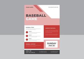 vecteur de flyer de baseball, conception pour la promotion du sport, tournoi moderne. annonce d'événement de jeu de sport. dépliant, bannière publicitaire.