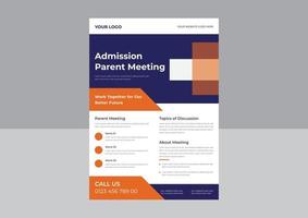 conception de modèle de dépliant de réunion de parents, modèle de dépliant de soutien aux parents, groupe de soutien pour le dépliant des parents, modèle de conception de dépliant d'affiche de réunion d'école. modèle a4. vecteur