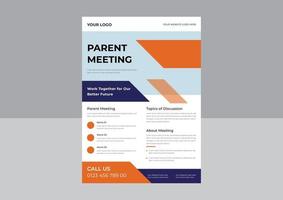 conception de modèle de dépliant de réunion de parents, modèle de dépliant de soutien aux parents, groupe de soutien pour le dépliant des parents, modèle de conception de dépliant d'affiche de réunion d'école. modèle a4. vecteur