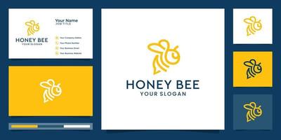 abeille miel créatif icône symbole logo ligne art style linéaire logotype. création de logo, icône et vecteur premium de carte de visite