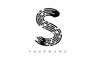 concept de logo de lettre s noir. monogramme monochrome minimaliste créatif avec lignes et motif d'empreintes digitales. vecteur