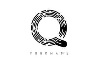 concept de logo de lettre q noir. monogramme monochrome minimaliste créatif avec lignes et motif d'empreintes digitales. vecteur