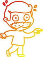ligne de gradient chaud dessinant un homme de dessin animé avec une moustache choqué vecteur