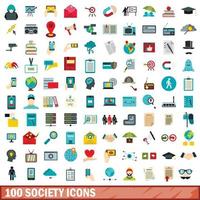 Ensemble de 100 icônes de la société, style plat
