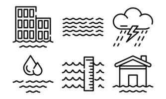 jeu d'icônes d'inondation, style de contour vecteur
