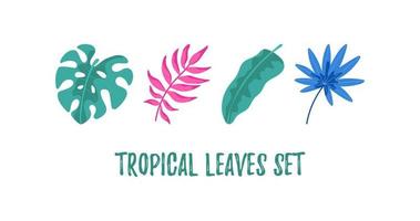 ensemble de feuilles tropicales dessinées à la main isolées sur blanc vecteur