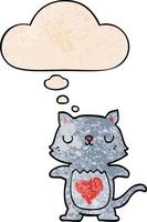 chat de dessin animé mignon et bulle de pensée dans le style de motif de texture grunge vecteur