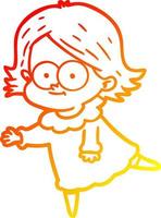 ligne de gradient chaud dessinant une fille de dessin animé heureuse vecteur