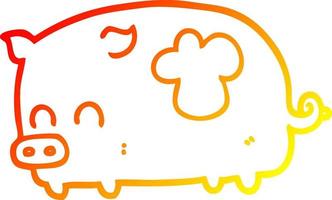 ligne de gradient chaud dessinant un cochon de dessin animé mignon vecteur