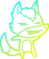 ligne de gradient froid dessinant un dessin animé de loup en colère vecteur
