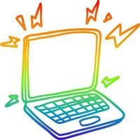 ligne de gradient arc-en-ciel dessinant un ordinateur portable de dessin animé vecteur