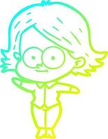 ligne de gradient froid dessinant une fille de dessin animé heureuse vecteur