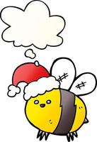 abeille de dessin animé mignon portant un chapeau de noël et une bulle de pensée dans un style de dégradé lisse vecteur