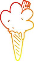 ligne de gradient chaud dessinant un cornet de crème glacée de dessin animé vecteur