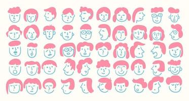 emoji de personnes humaines doodle dessinées à la main. collection de vecteur à la mode moderne