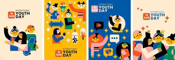 journée internationale de la jeunesse 21 août collection vectorielle géométrique. couverture de livre, arrière-plan, illustration de l'ensemble. vecteur