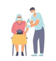 femme âgée se faisant vacciner contre l'illustration vectorielle plane du coronavirus. isolé sur blanc. vecteur