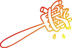 ligne de gradient chaud dessinant des spaghettis de dessin animé sur la fourche vecteur