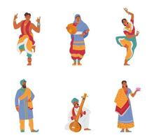 ensemble d'images vectorielles de personnages indiens hommes et femmes en tenues traditionnelles. isolé sur blanc. vecteur