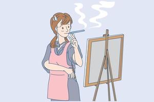 style de dessin animé vape girl tenant une cigarette électrique à vapeur avec des activités illustration vectorielle plane vecteur