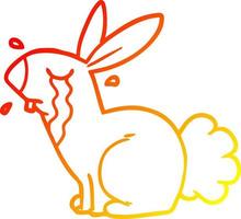 ligne de gradient chaud dessinant un lapin de dessin animé qui pleure vecteur