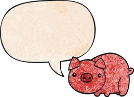 cochon de dessin animé et bulle de dialogue dans un style de texture rétro vecteur